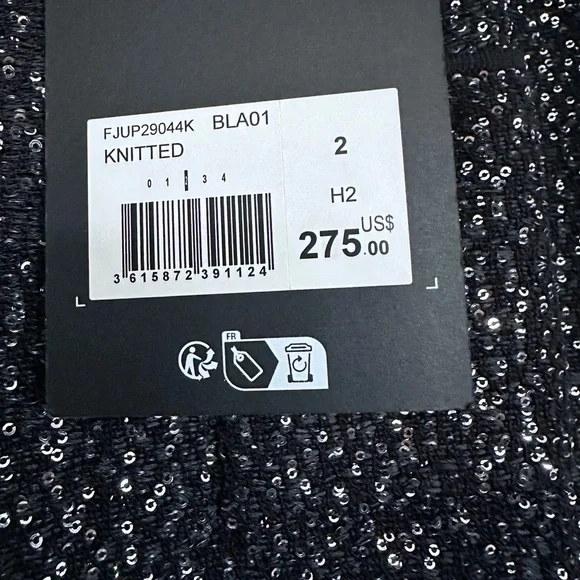 NWT | The Kooples | Black Knit Pencil Midi Skirt | Silver Sequin-Embellished - Picture 8 of 10